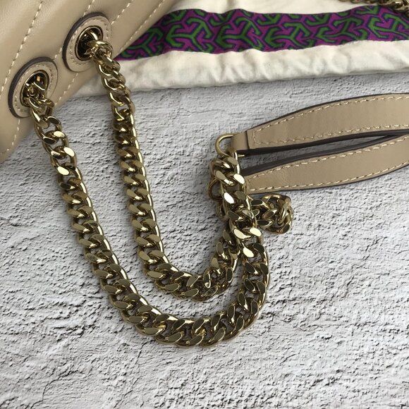 NWT Tory Burch Kira Chevron Large Convertible Should bag in light beg - Picture 9 of 13